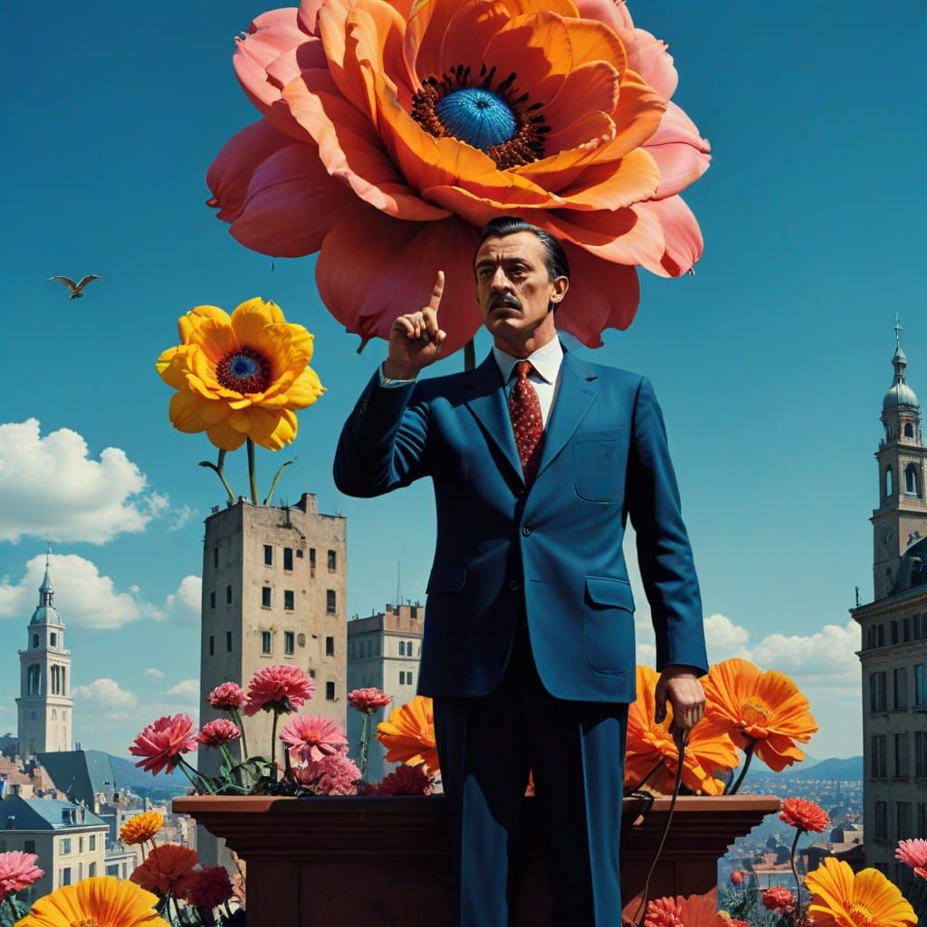 Surrealist Politician in a Melting Cityscape with Giant Flow...