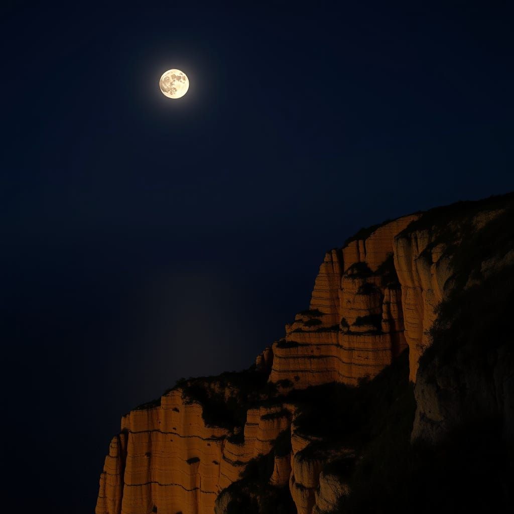 Cliffside View with Two Moons at Night