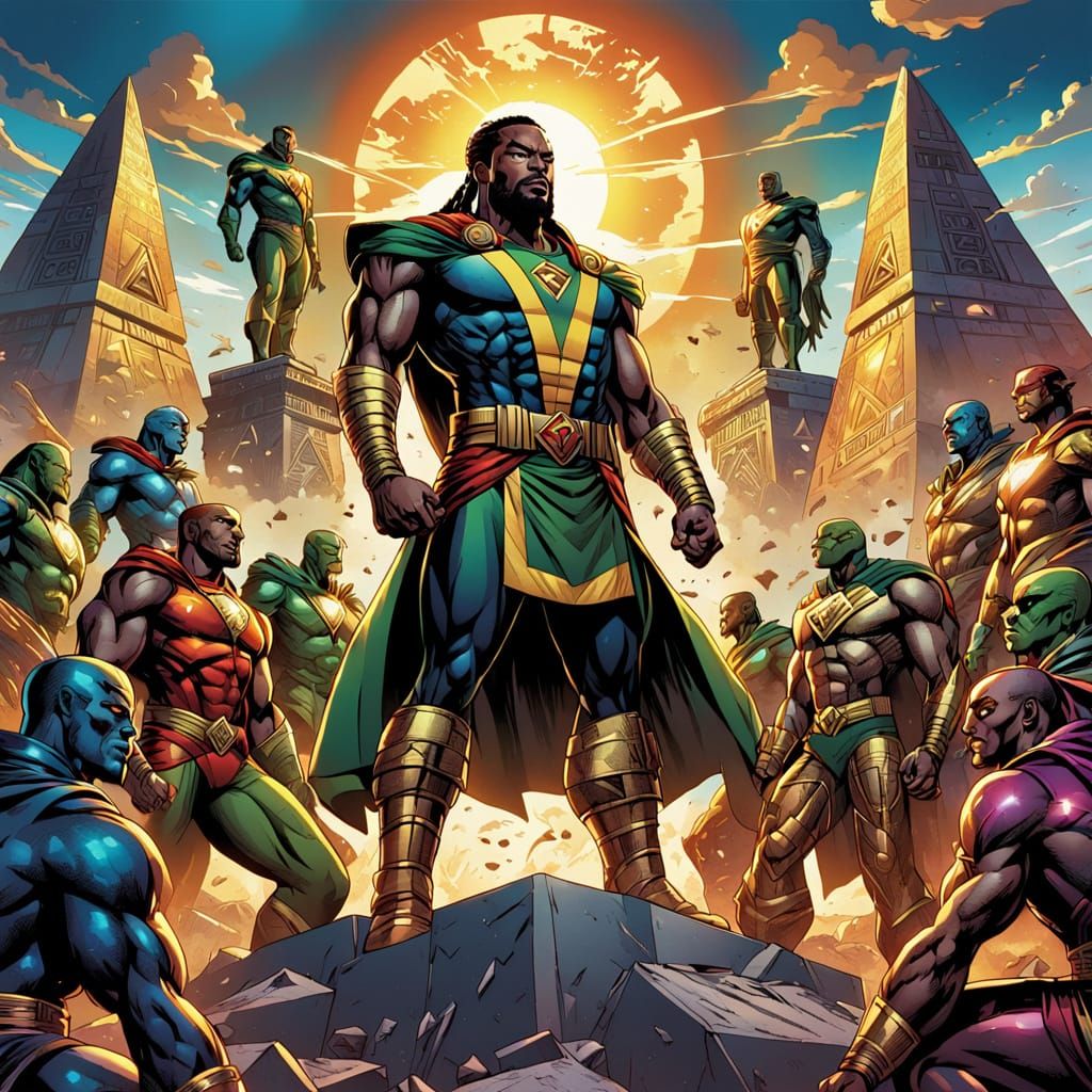 Captain Jamaica and Kneeling Supervillains Comic Art