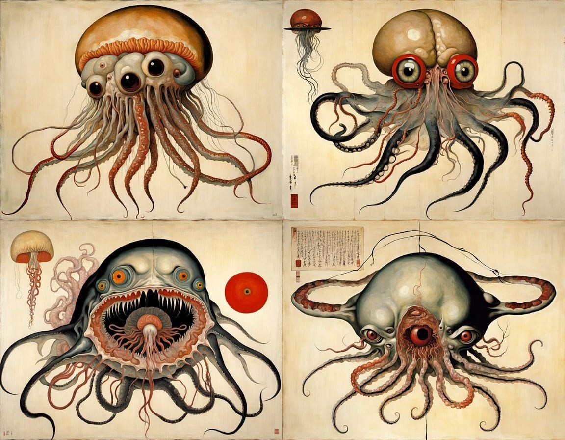 Mythical Creatures in Surreal Ukiyo-e Style