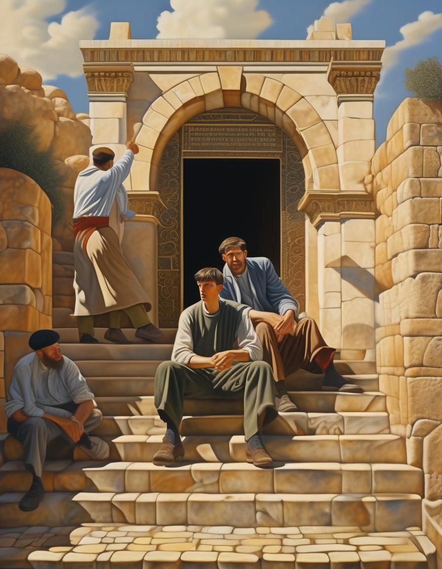 Peter and John Healing Man: Stanley Spencer Style