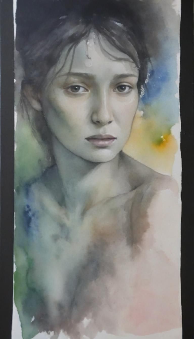 Watercolor of Unkempt Oona in Gloomy Colors