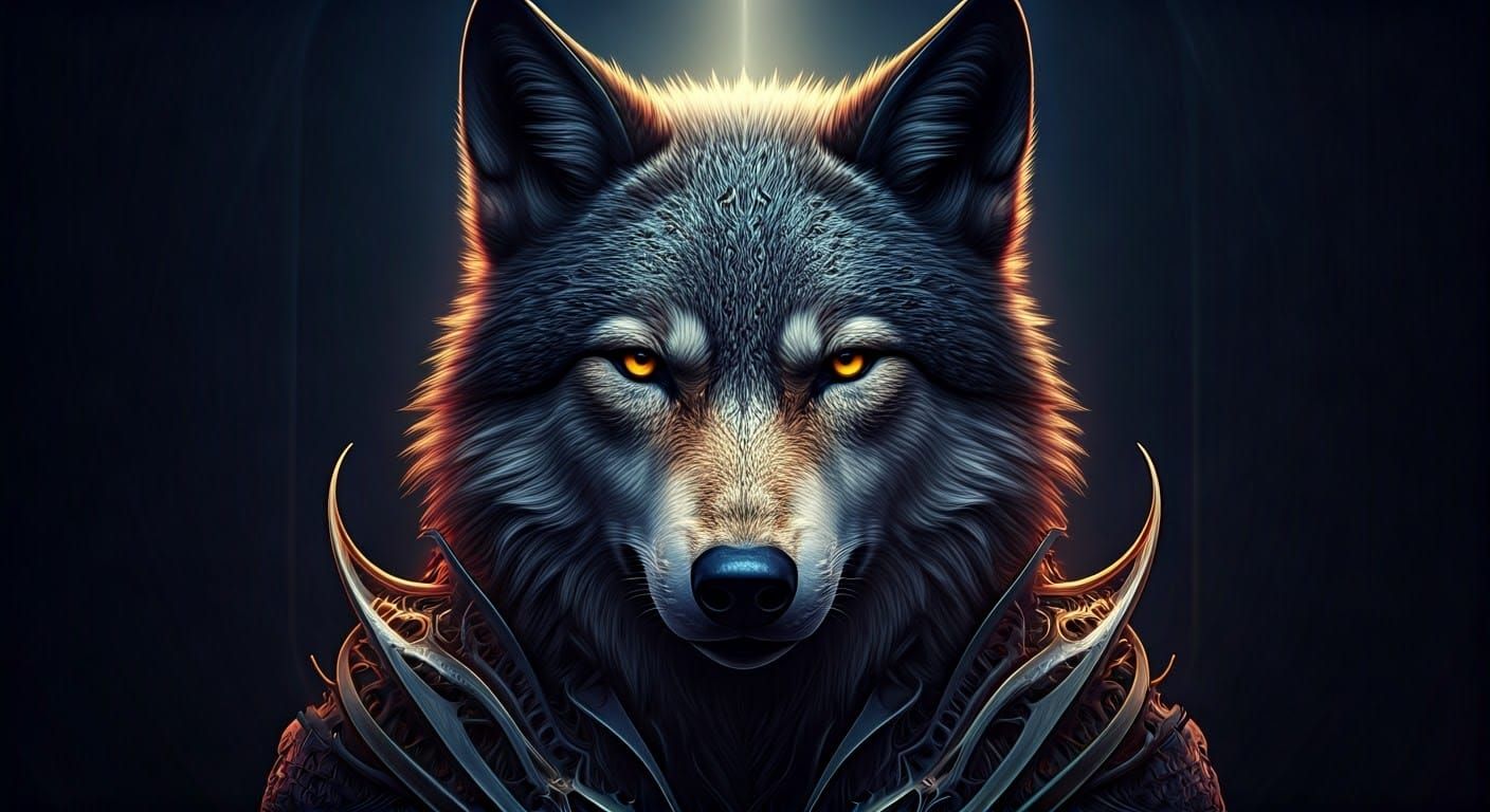 Surreal Wolf Portrait with Topographical Exo-Skeleton