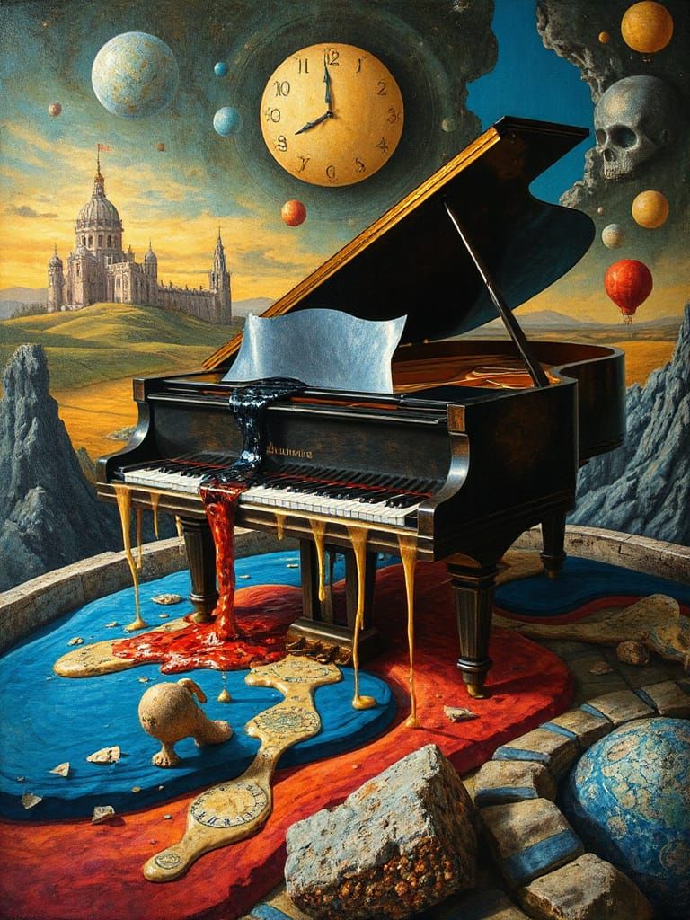 Melting Grand Piano in Surrealist Dreamscape