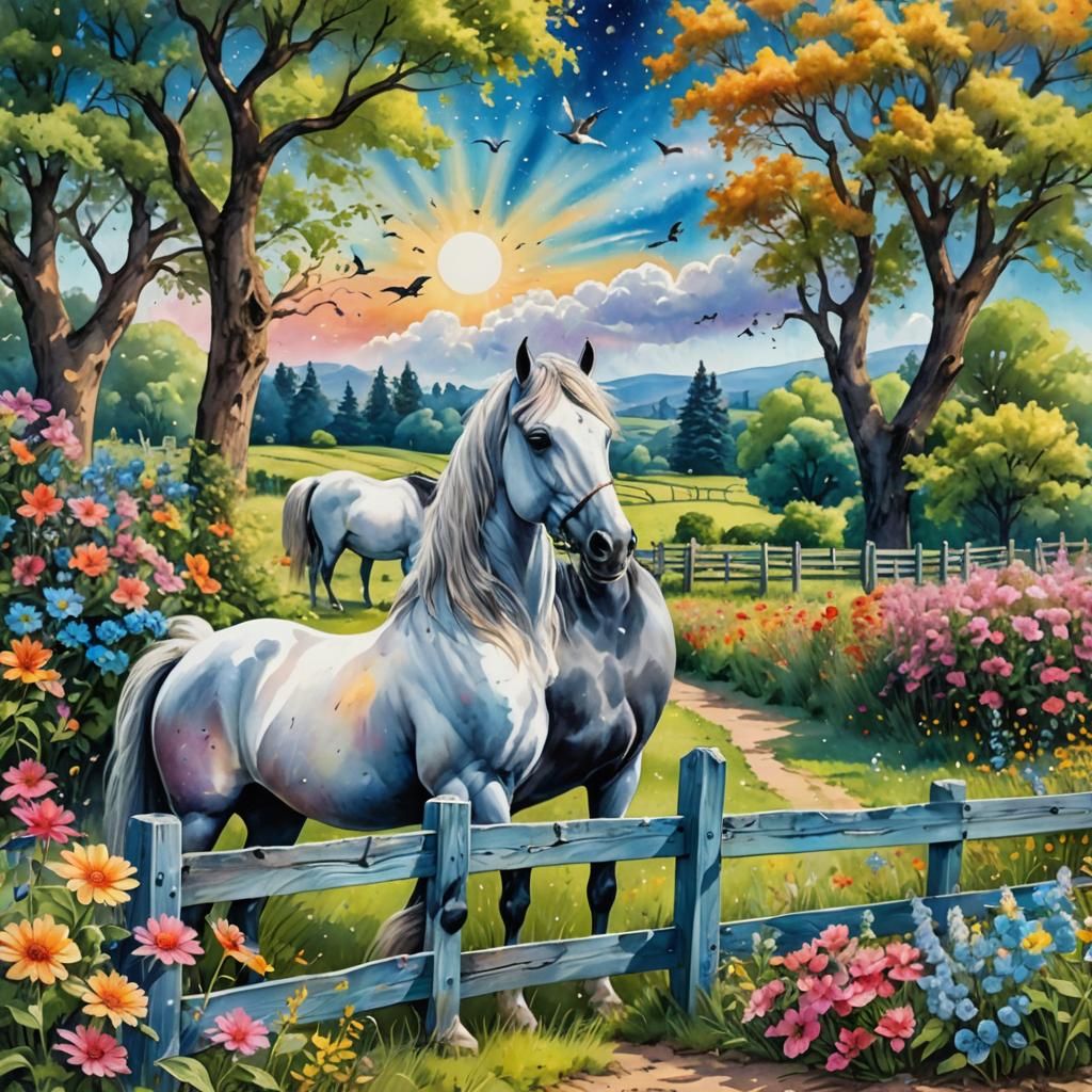 Airbrush and wet watercolor, vibrant intuitive colors, reali...