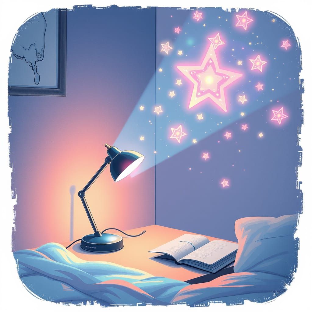Desk Lamp Shines Stars, Surreal & Dreamy Digital Art