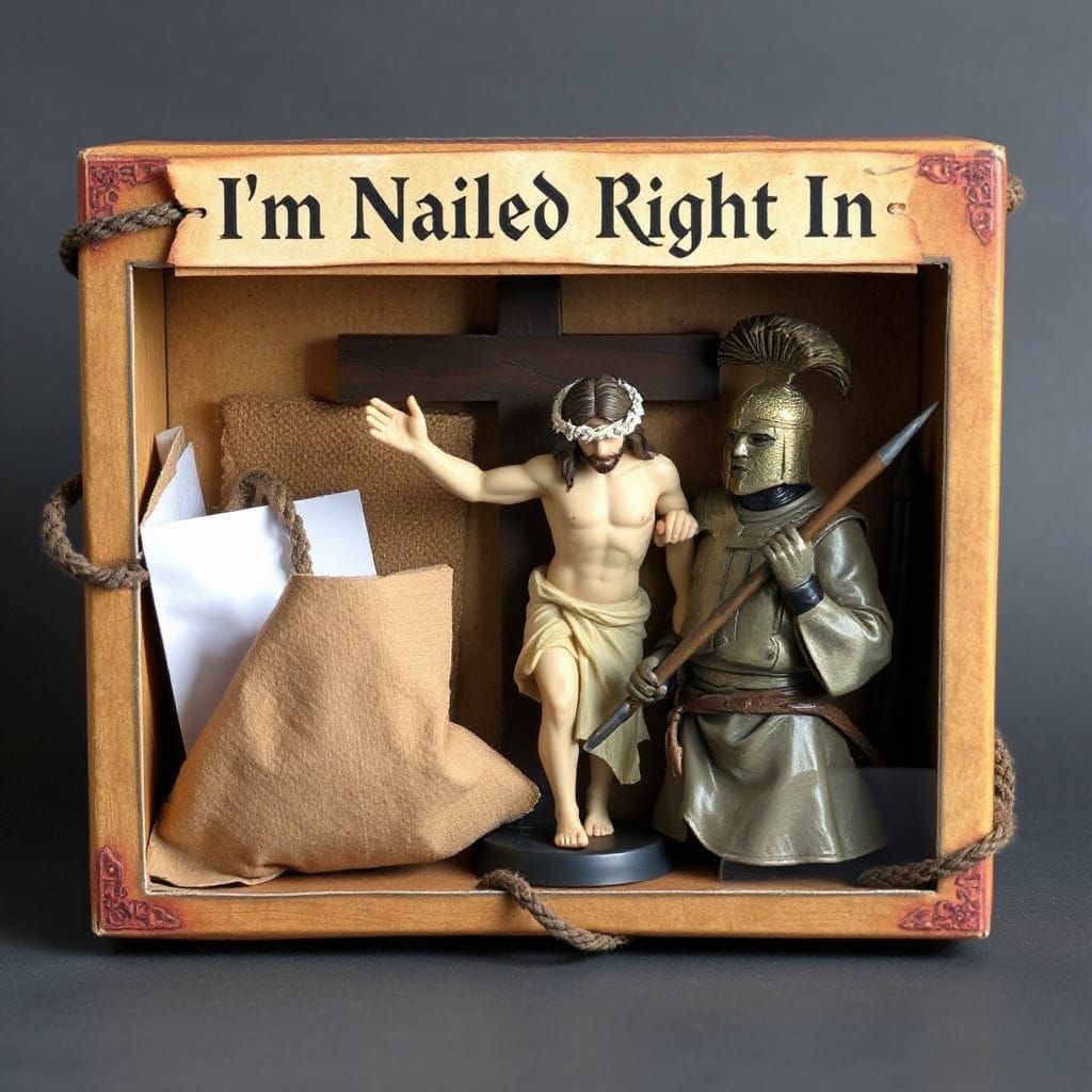 a fantasy action figure of a crucifixion kit in an ancient-style box