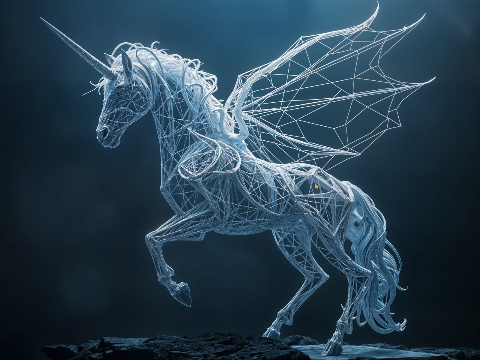 Intricate Spiderweb Unicorn in Volumetric Lighting