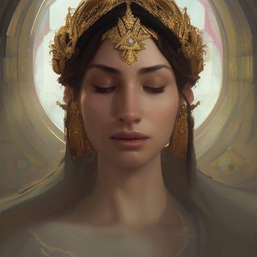 Queen Esther Praying: Detailed Portrait in Art Nouveau Style