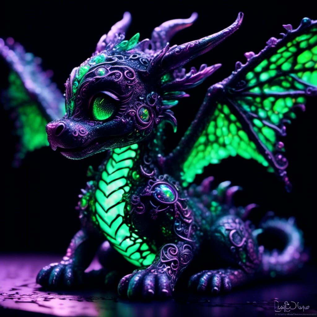 Bioluminescent Emerald Dragon Portrait in Hyperrealistic Sty...