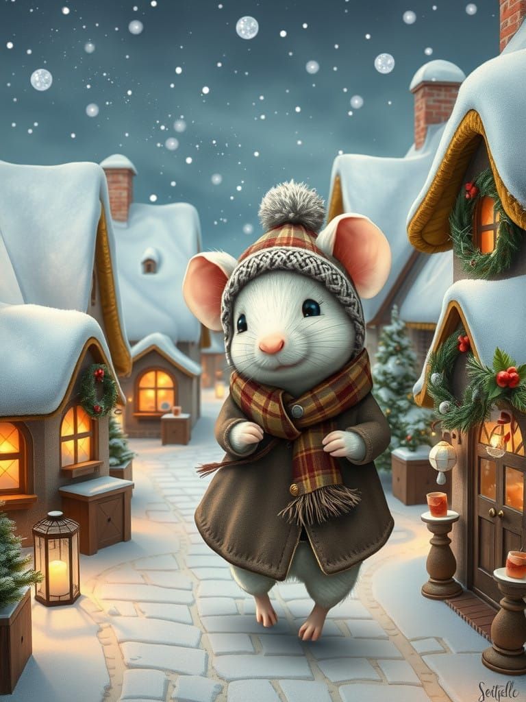 Whimsical Winter Wonderland with a Cozy Mouse