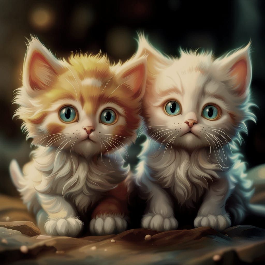 Adorable Fluffy Kittens Portrait in Fantasy 3D Art