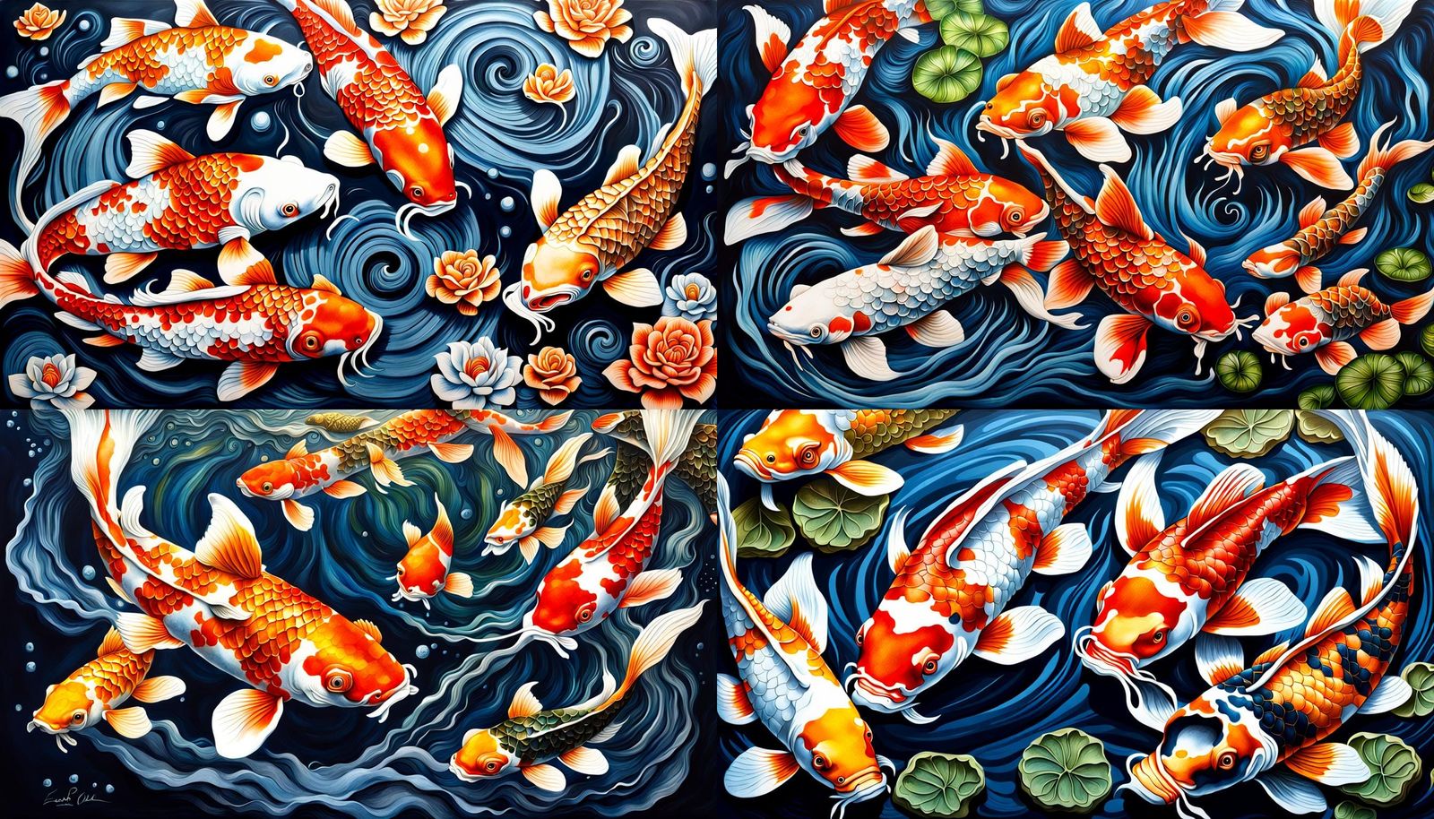 Elegant Koi Fish in Hyperrealistic Splash Art