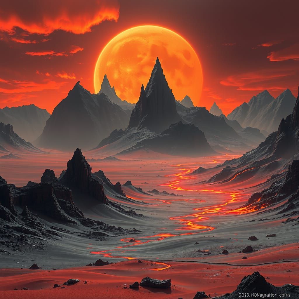 Barren Vulcan Landscape in Futuristic Style