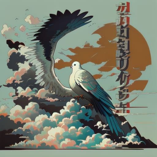 Dove and Deer in Vaporwave Style with Neon Colors