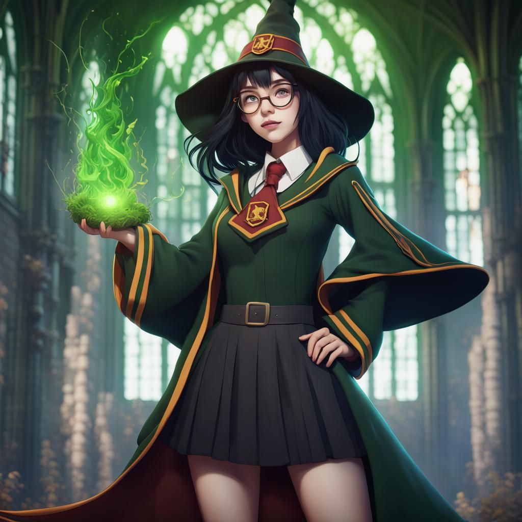 Anime Girl in Gryffindor Uniform with Energy Barrier
