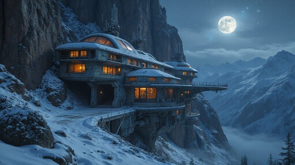 Sci-Fi Arctic Outpost Under a Starry Sky