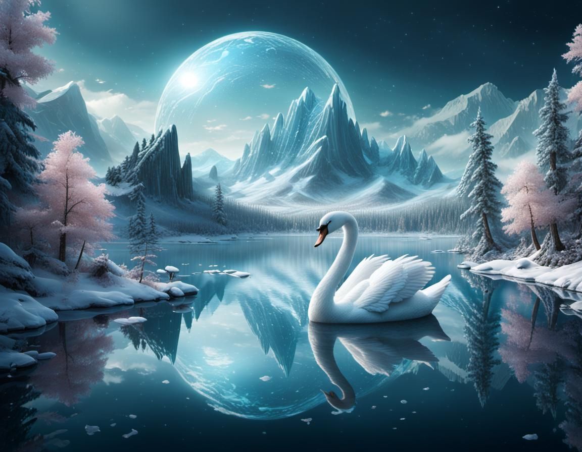 Crystal Swan on a Crystal Lake: Digital Matte Painting