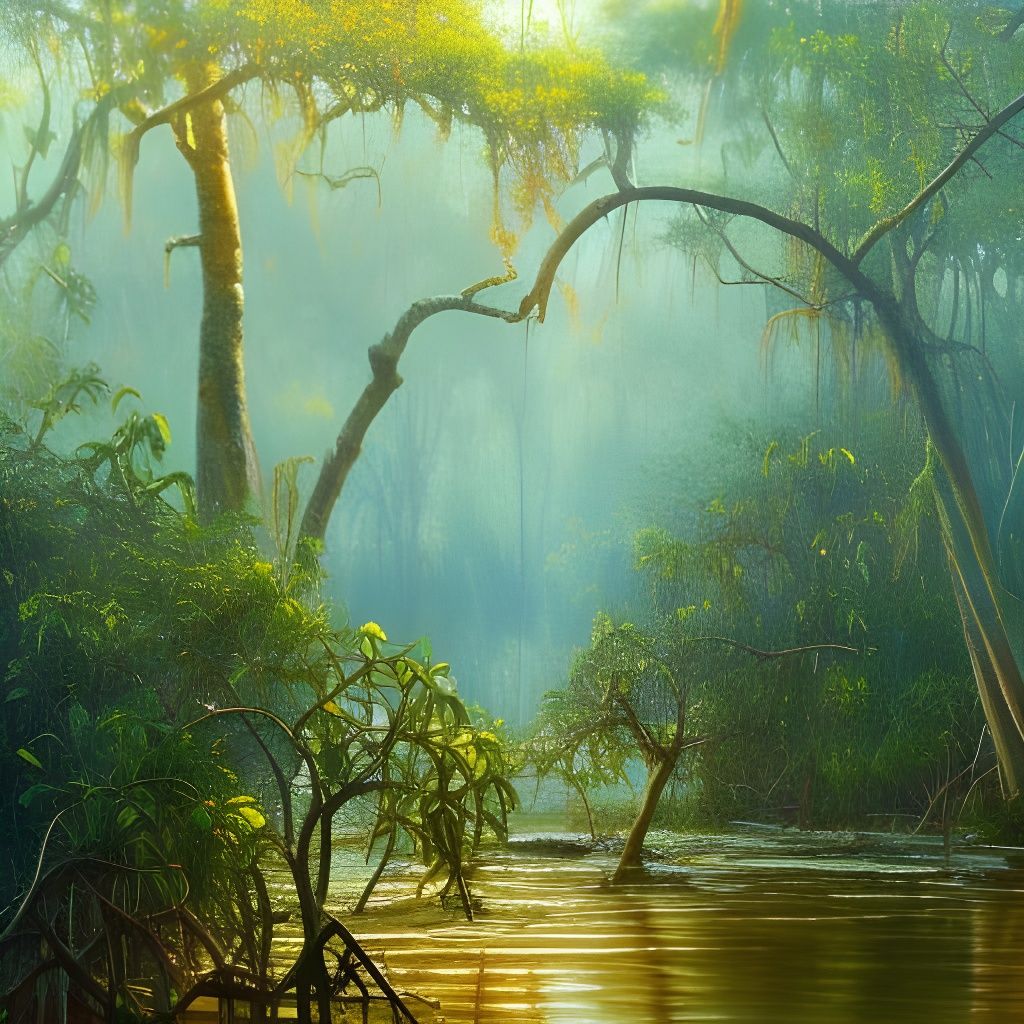Misty mangrove swamp