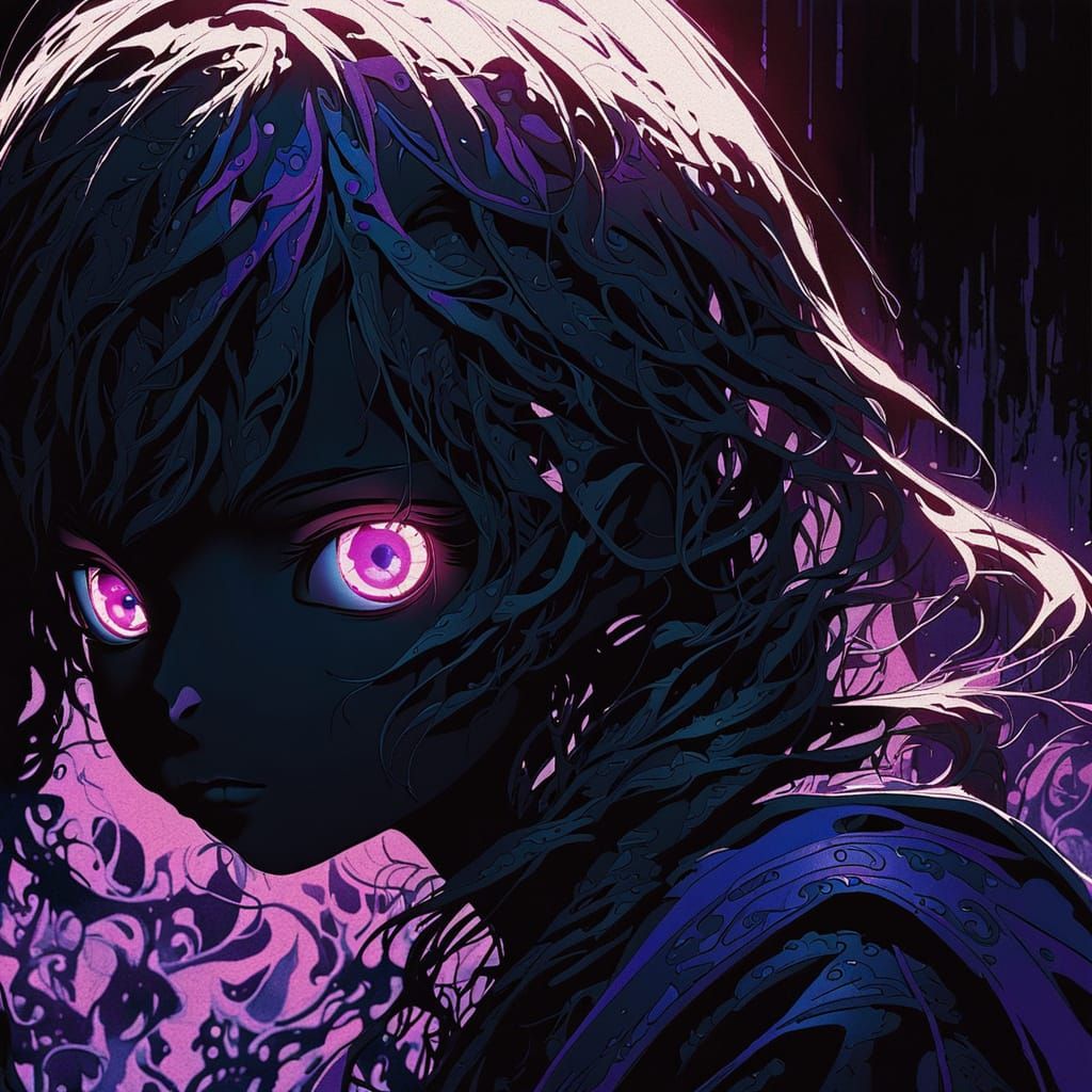 Beautiful Woman in 80s Anime Style with Zentangle Art