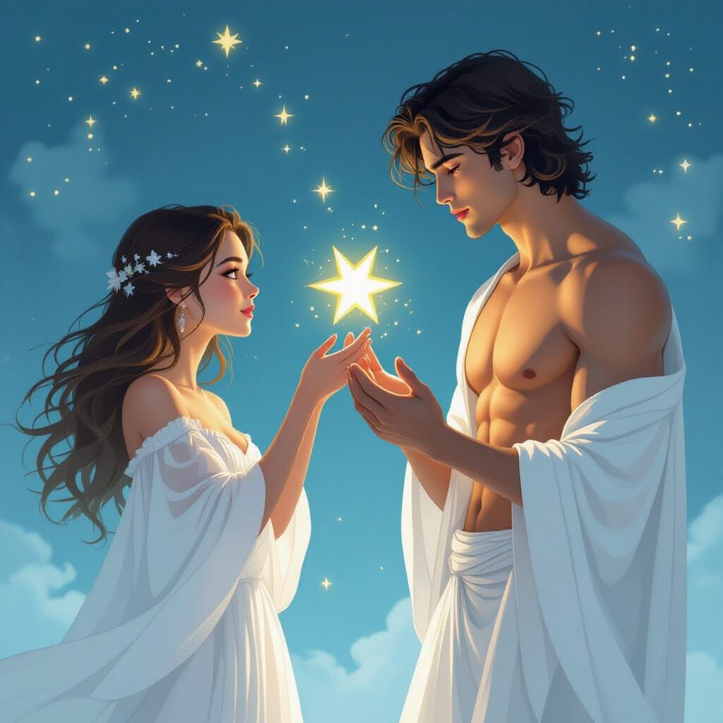 Ethereal Encounter: Woman and Fallen Star God