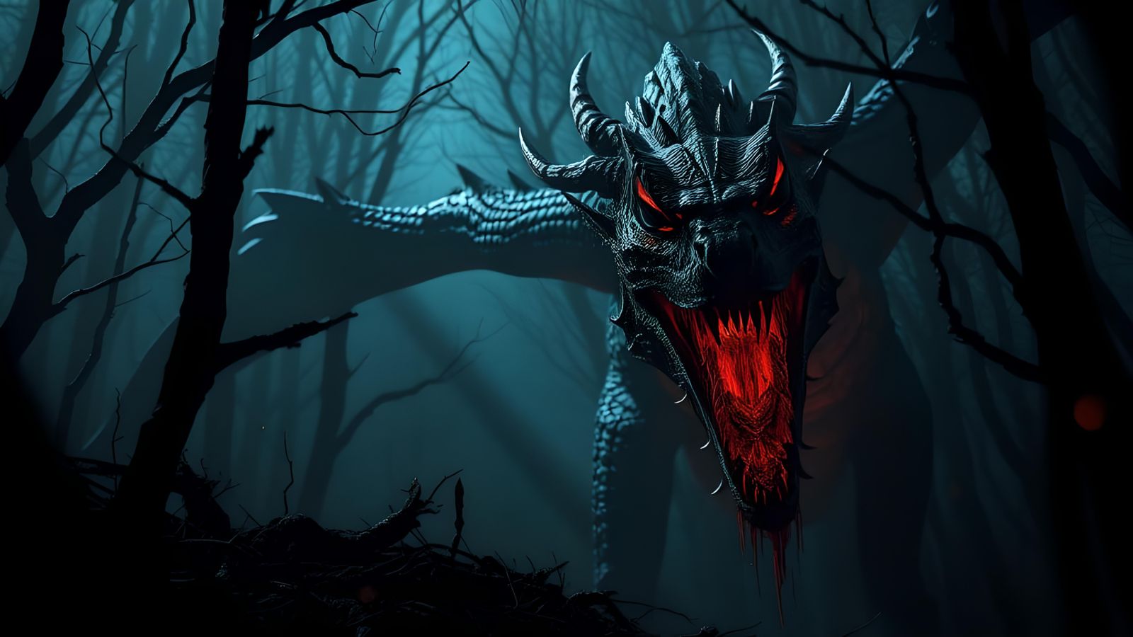 Horrific Fire Dragon in Dark Forest