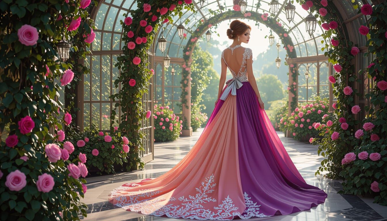Elegant Woman in Rose Garden, Photorealistic Style