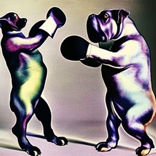 Surreal Dogs Boxing in Salvador Dali Style