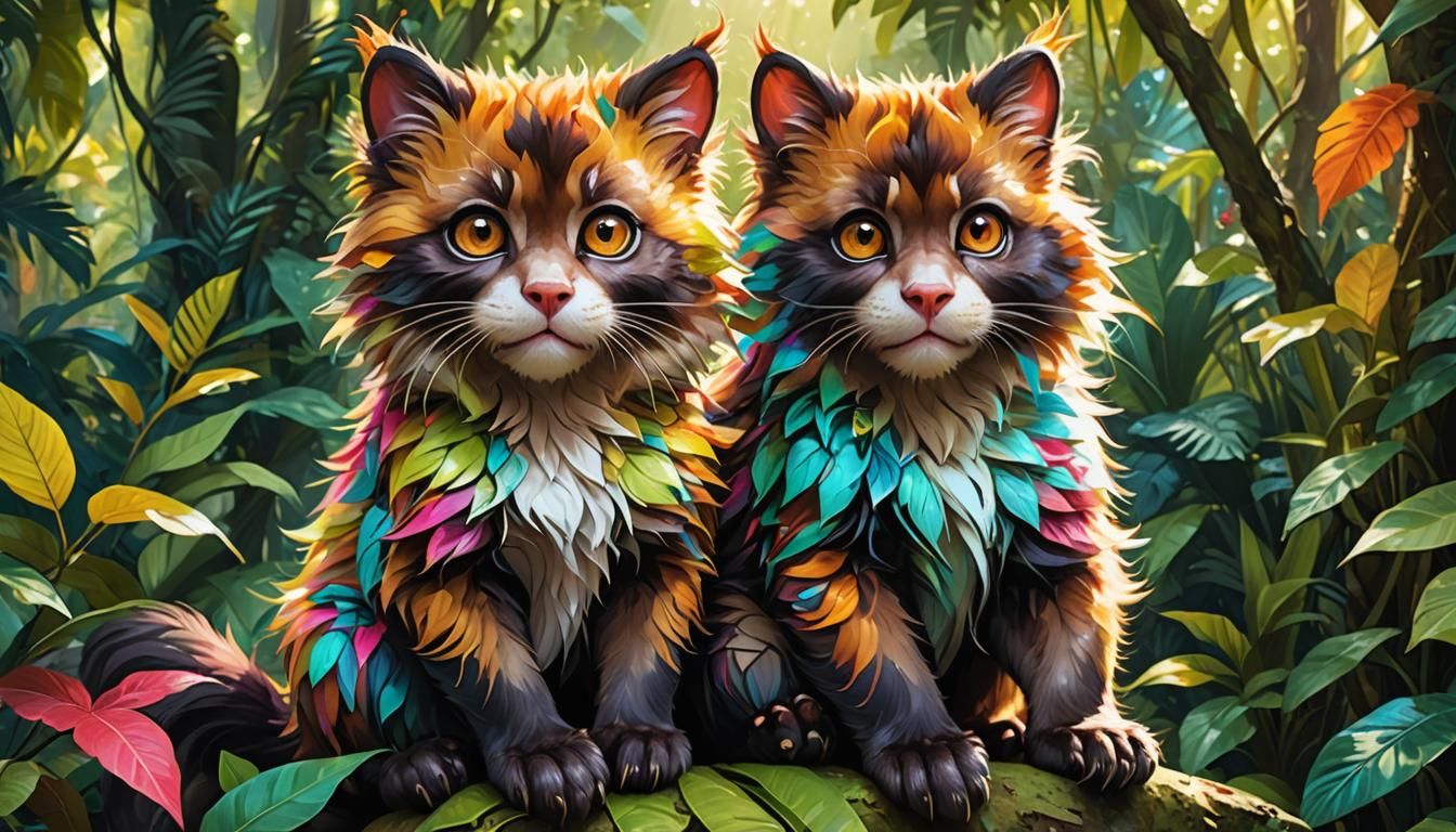 Cat-Bear-Monkey Hybrid in Jungle, Digital Art