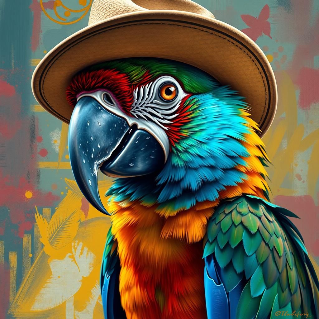 Parrot in Fedora: Impressionist Cuban Splash Art