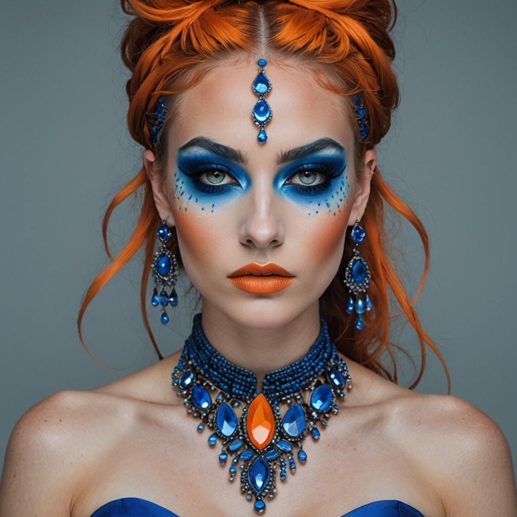 Dramatic Portrait of a Woman with Piercing Blue Eyes