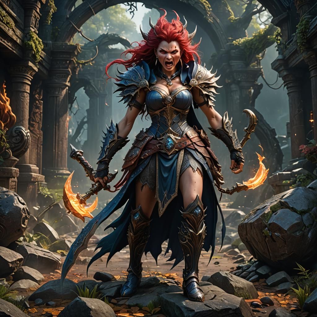 Angry Marilith Portrait in Detailed Fantasy Art