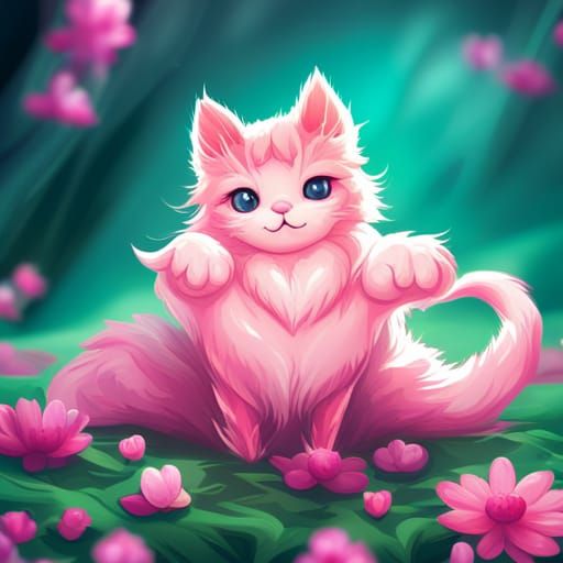 Pink Kawaii Cat Sticker Design for Print