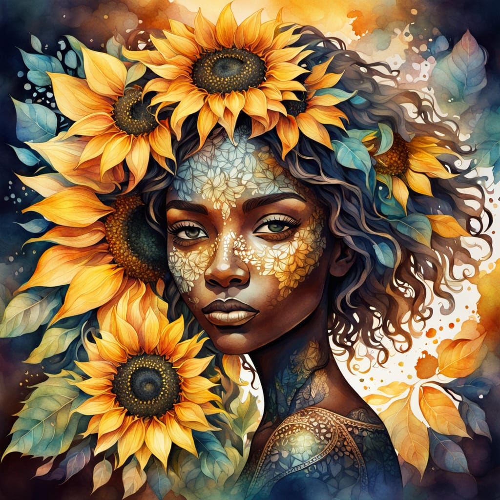 Woman Silhouette Holds Sunflower in Dappled Forest Light