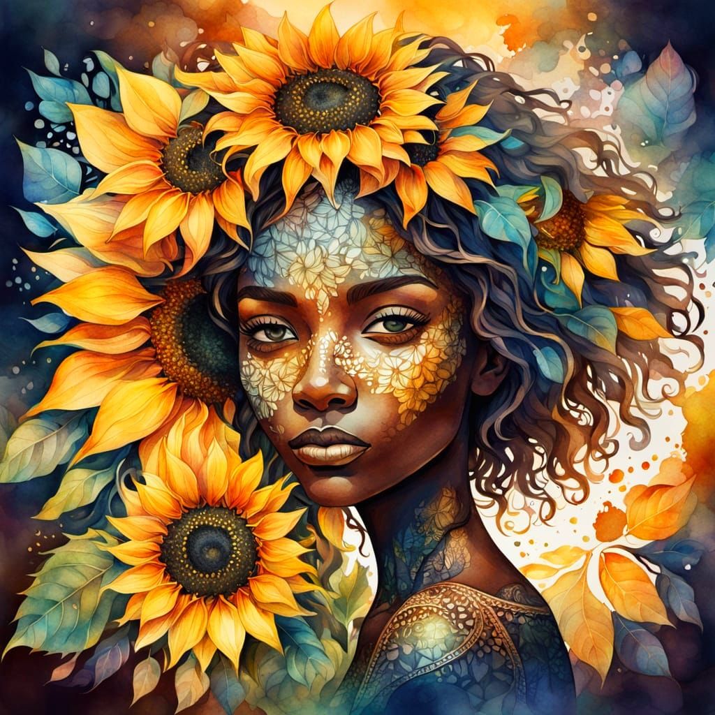 Woman Silhouette Holds Sunflower in Dappled Forest Light