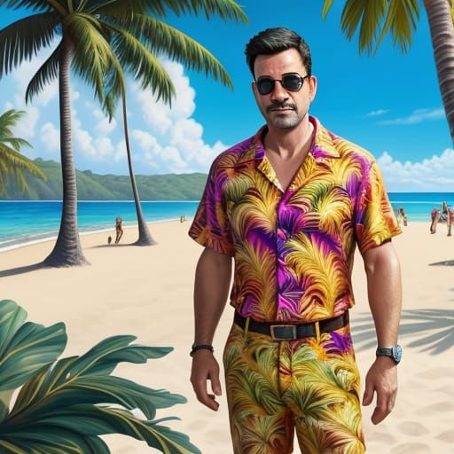 Jimmy Kimmel on Beach in Vibrant Oil Painting
