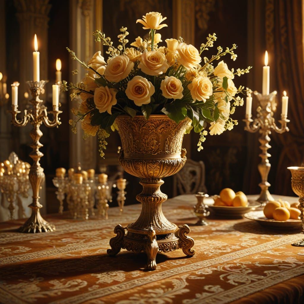Ancient Vase on Royal Table in Golden Light