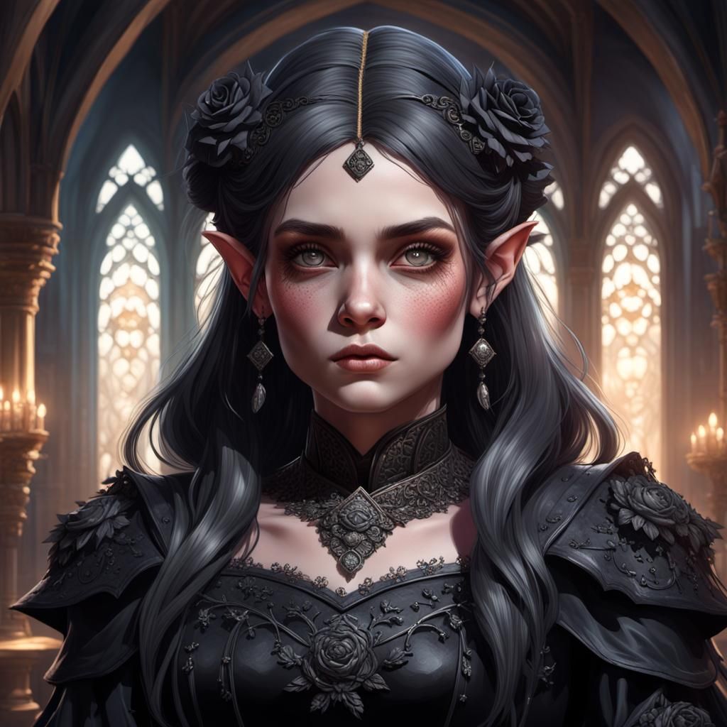 Gothic Dwarf in Black Wedding Dress Portrait