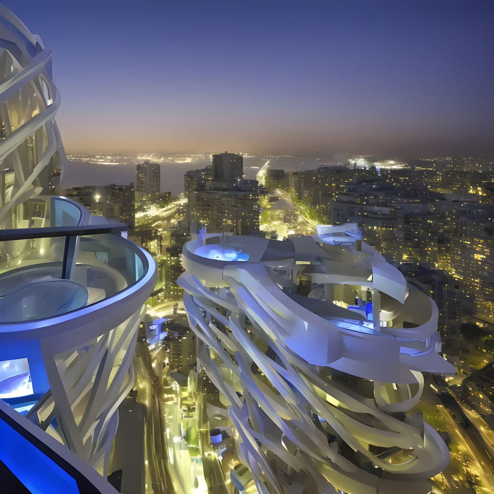 Futuristic Hotel with Midnight View