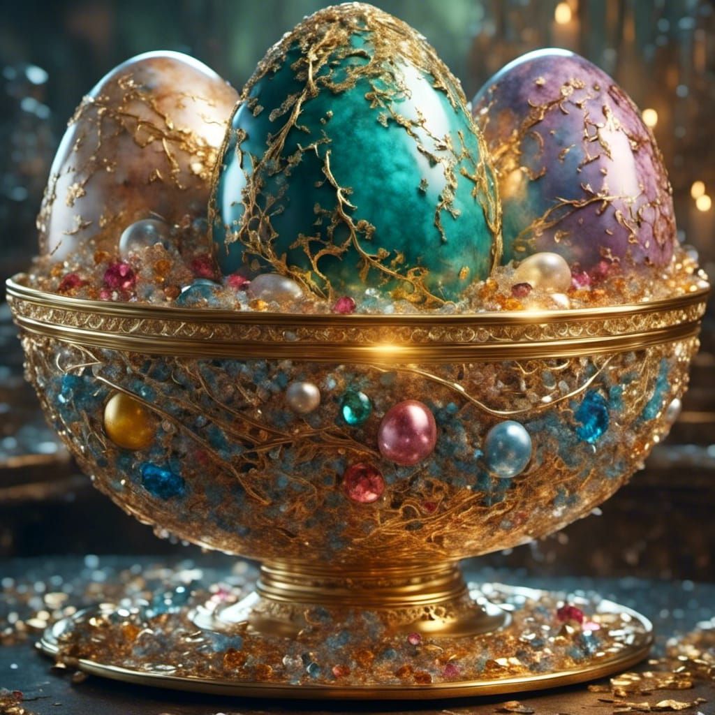Bejeweled Eggs in Gold Bowl, Concept Art