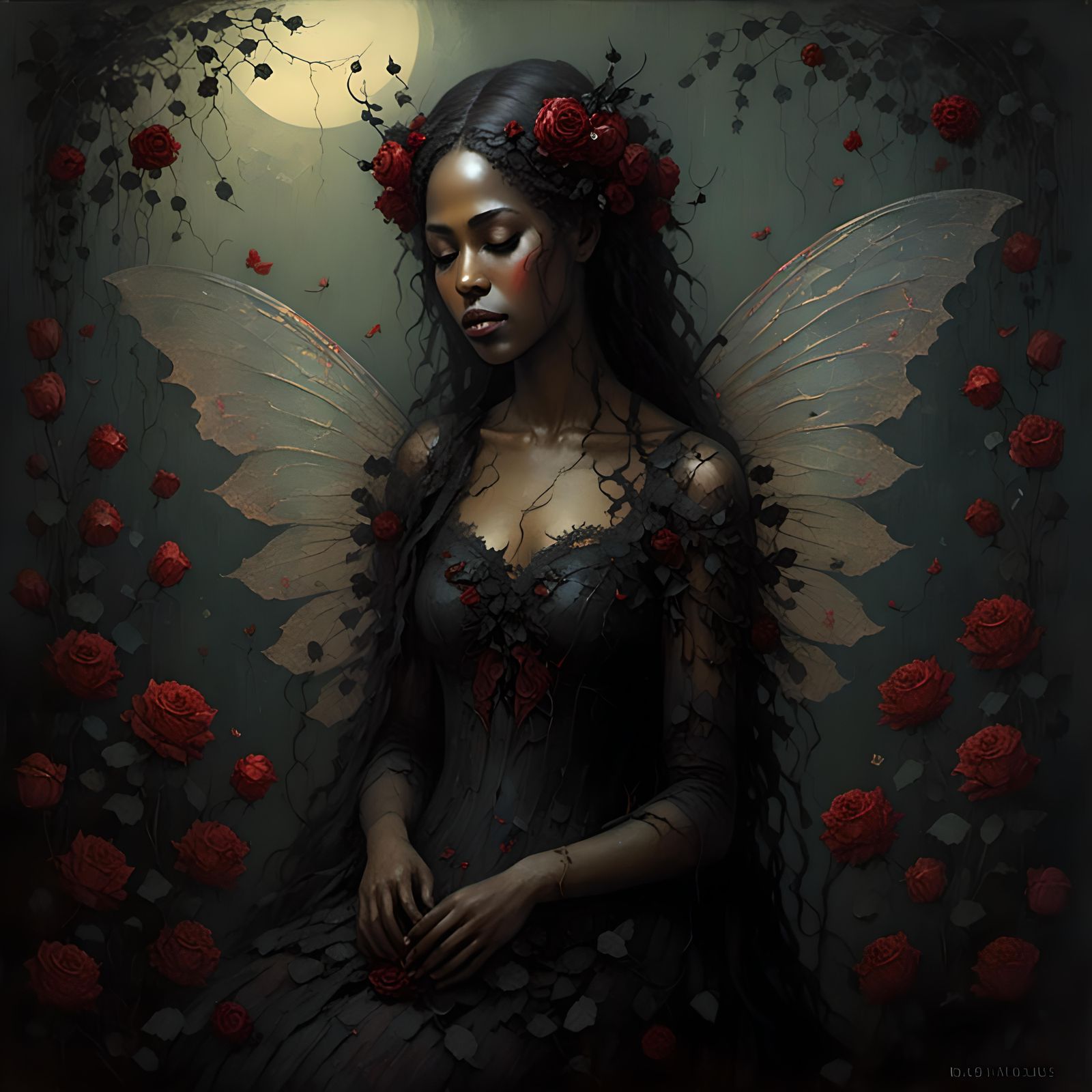 <lora:Black-woman GO-888:1.5>beautiful black victorian fairy...