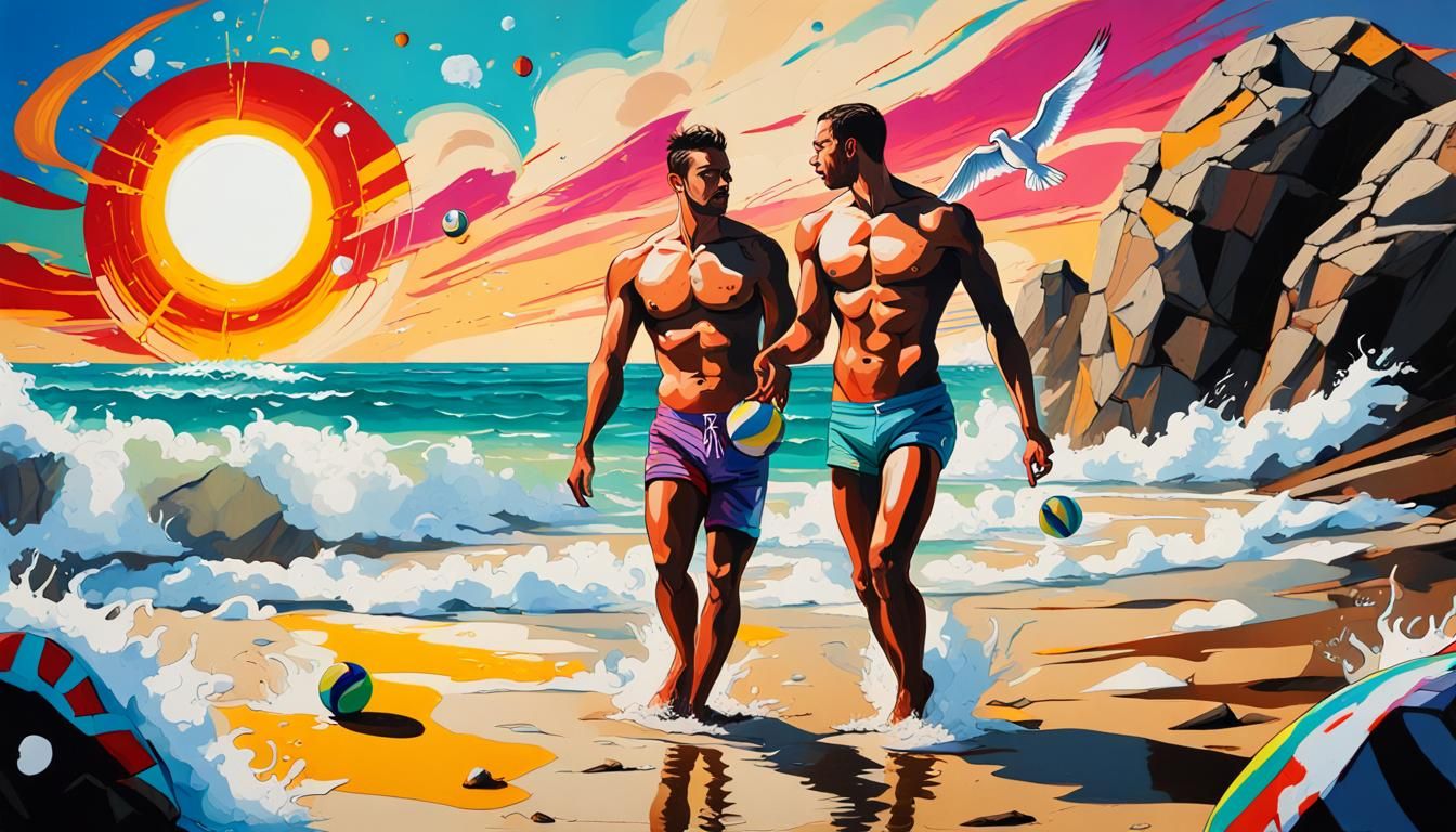 Twin Brothers Play Beach Ball: Graffiti Art