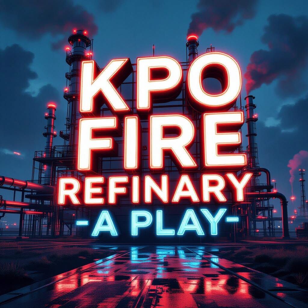 Futuristic Refinery Landscape with Neon and 3D Typography