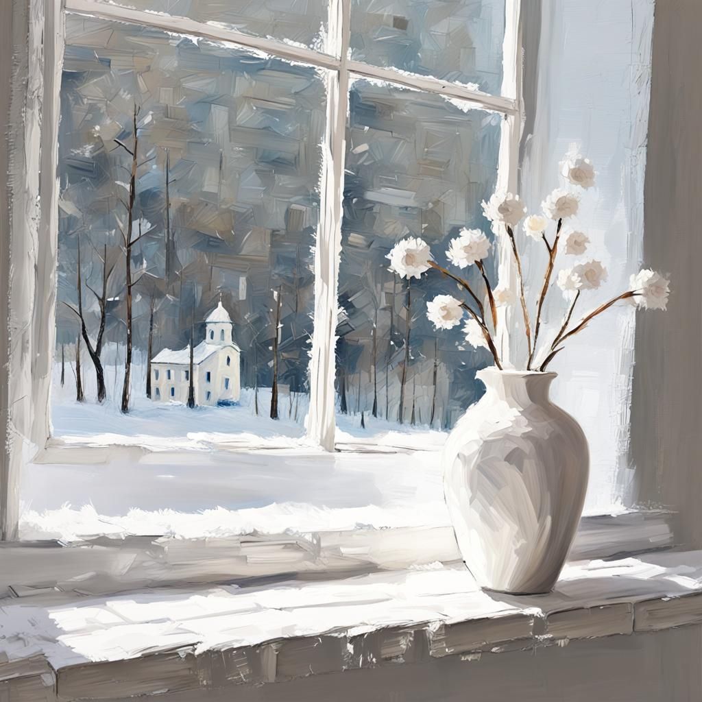 Minimalist White Winter Interior as Impasto Painting