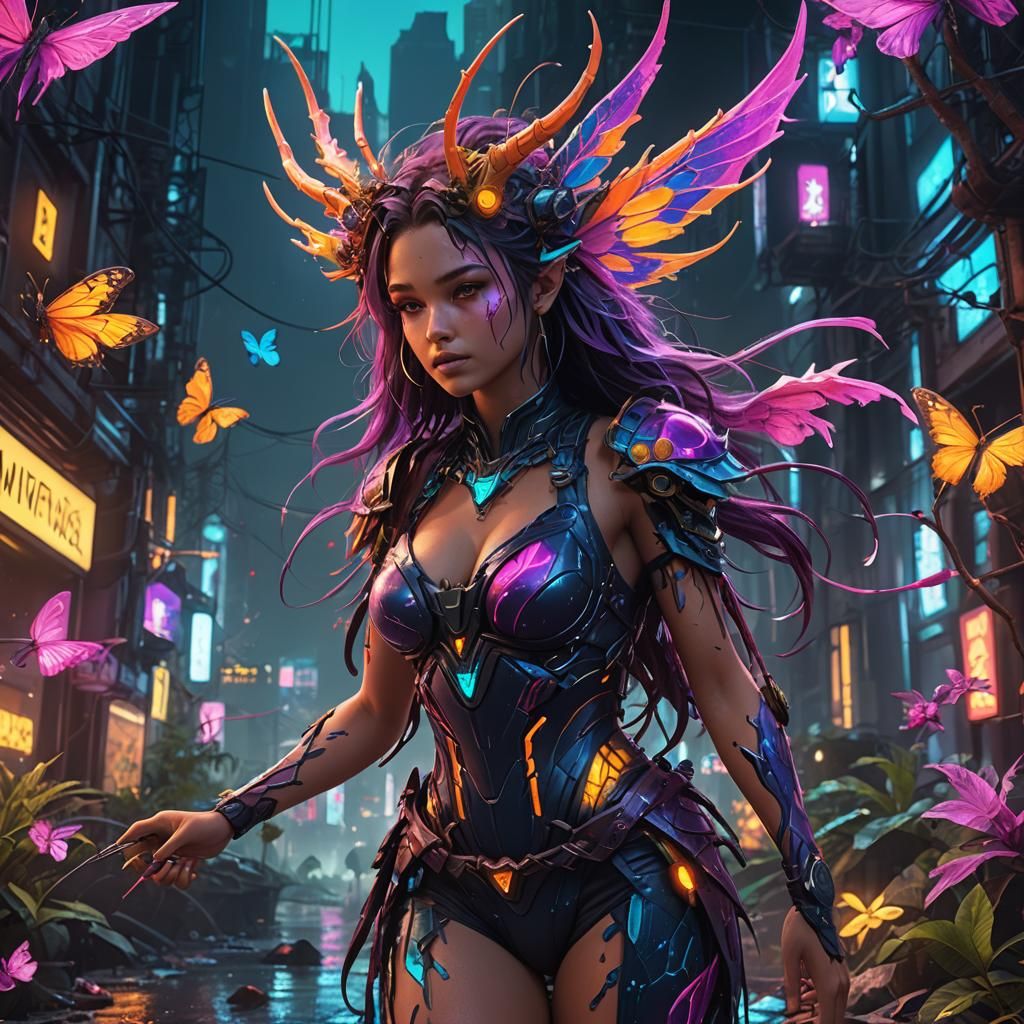 Neon Nymph in Detailed Matte Painting
