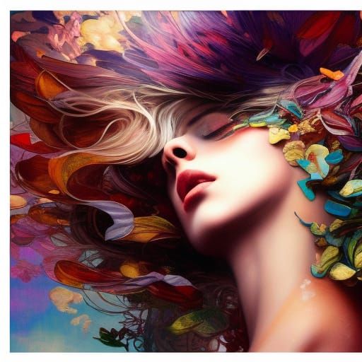 Petal Woman: Exploding Colors in Digital Art