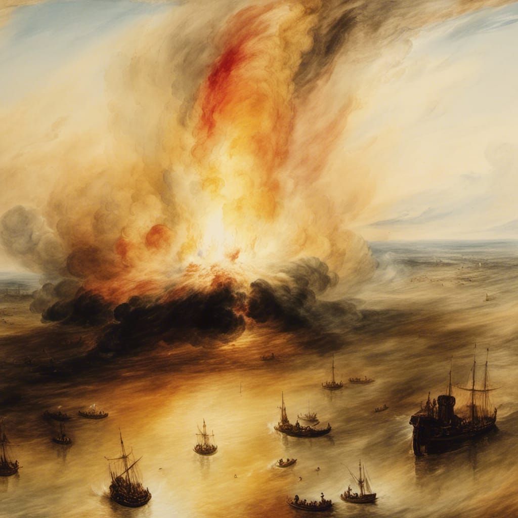 Explosive Fire in Turner-Inspired Watercolor
