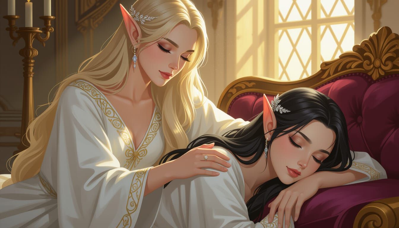 Elf Women Enjoying a Shoulder Massage in Realism Style