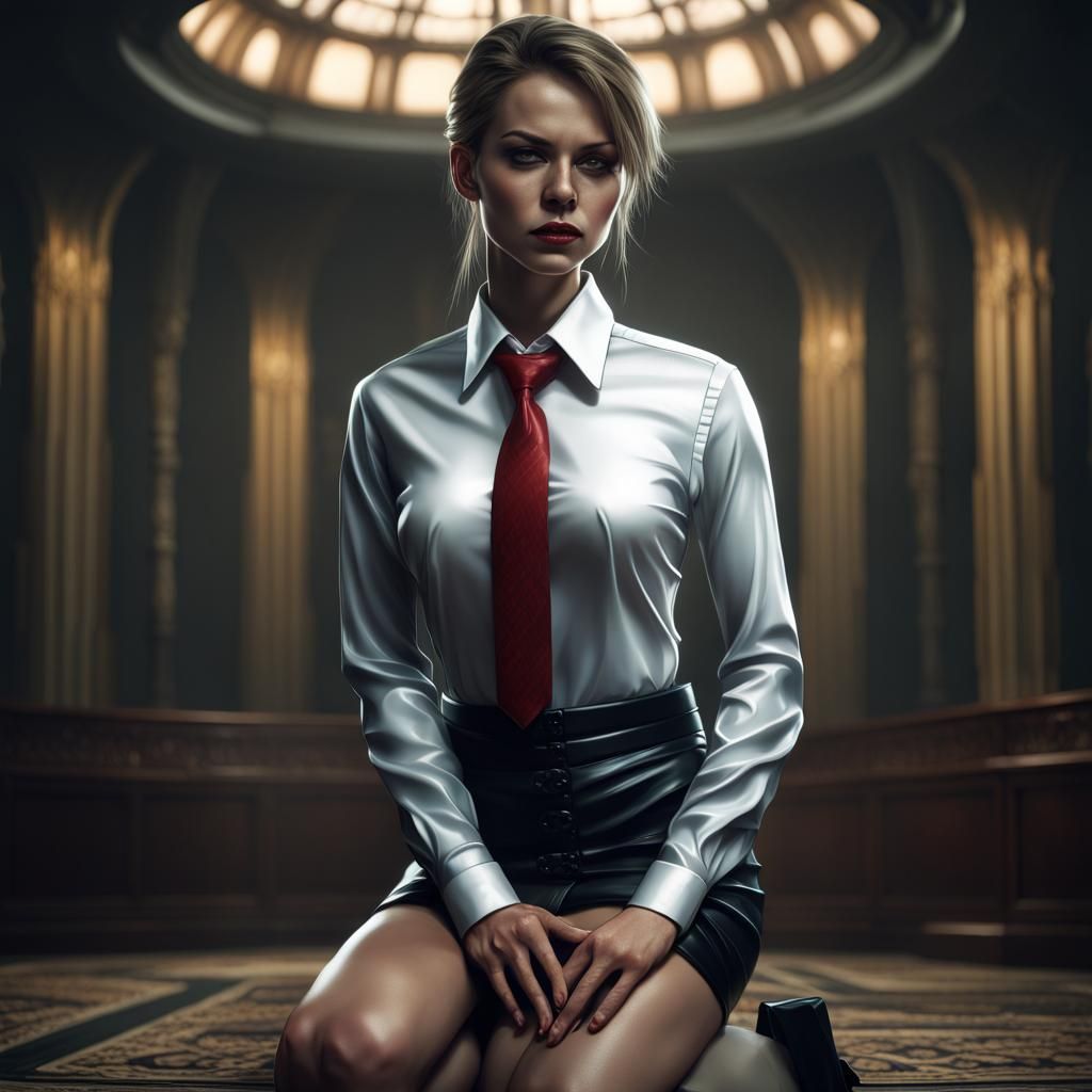 Submissive Woman in Latex Skirt: 8K Digital Art