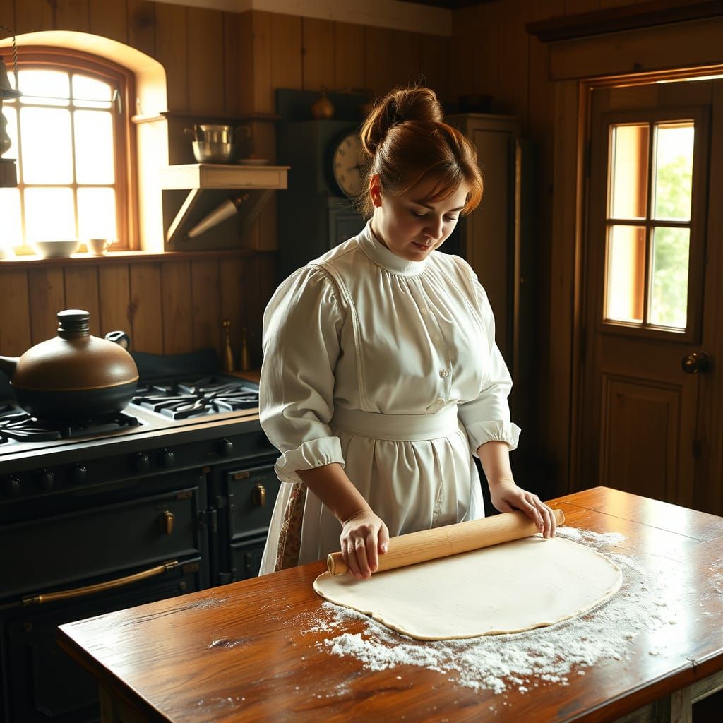 Cozy Victorian Kitchen with Warm Golden Light